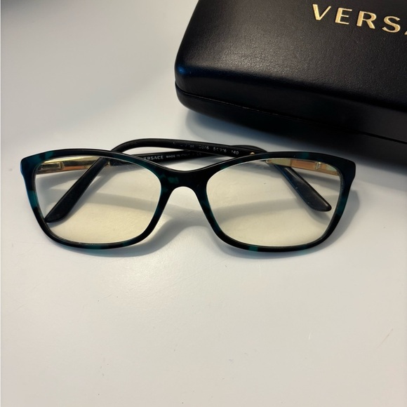 Versace Women’s Green And Black Tortoise Cat Eye Glasses Frames Only - Picture 6 of 6